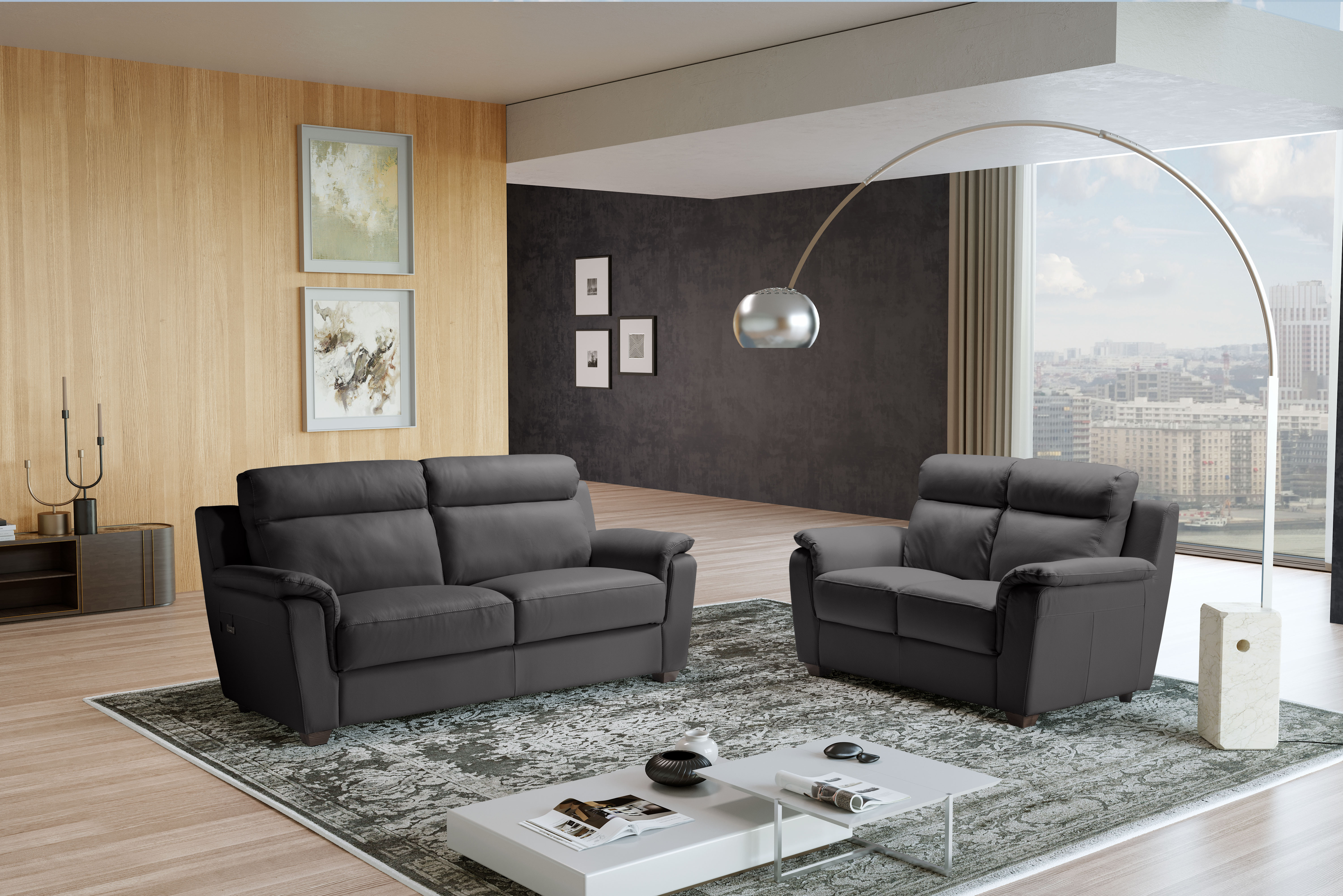 EDINA Italian Leather 3 & 2 Seat Sofa - Dark Grey Grigio RRP £3399