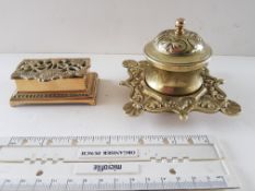 Brass Inkwell and Stamp Holder
