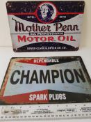 Mother Penn Motor Oil And Champion Spark Plugs Signs ( repro)