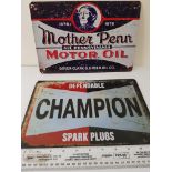 Mother Penn Motor Oil And Champion Spark Plugs Signs ( repro)