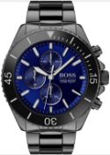 Hugo Boss 1513743 Men's Ocean Edition Blue Dial Gunmetal Grey Bracelet Quartz Watch