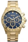 HUGO BOSS Men's Ikon Blue Dial Gold Bracelet Chronograph Watch 1513340