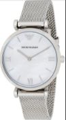Emporio Armani AR1955 Ladies Silver Mesh Band Quartz Designer Watch
