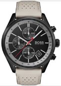 Hugo Boss 1513562 Men's Grand Prix Beige Leather Strap Quartz Chronograph Watch