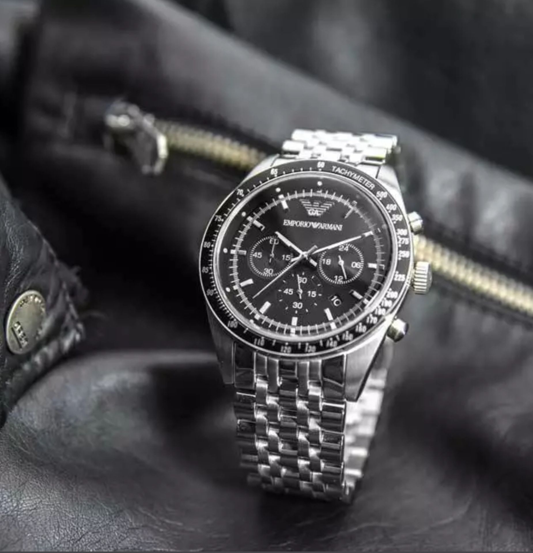 Emporio Armani AR5988 Men's Tazio Black Dial Silver Bracelet Chronograph Watch - Image 3 of 10