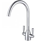 New (T208) Signature Chelsea Dual Lever Kitchen Sink Mixer Tap - Chrome. Aerator For Controlle...