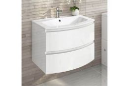 New 700mm Amelie High Gloss White Curved Vanity Unit - Wall Hung. RRP £749.99.Comes Com...