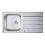New (W182) Prima Stainless Steel Single Bowl And Drainer Inset Kitchen Sink. 965 x 500 x 170mm ...