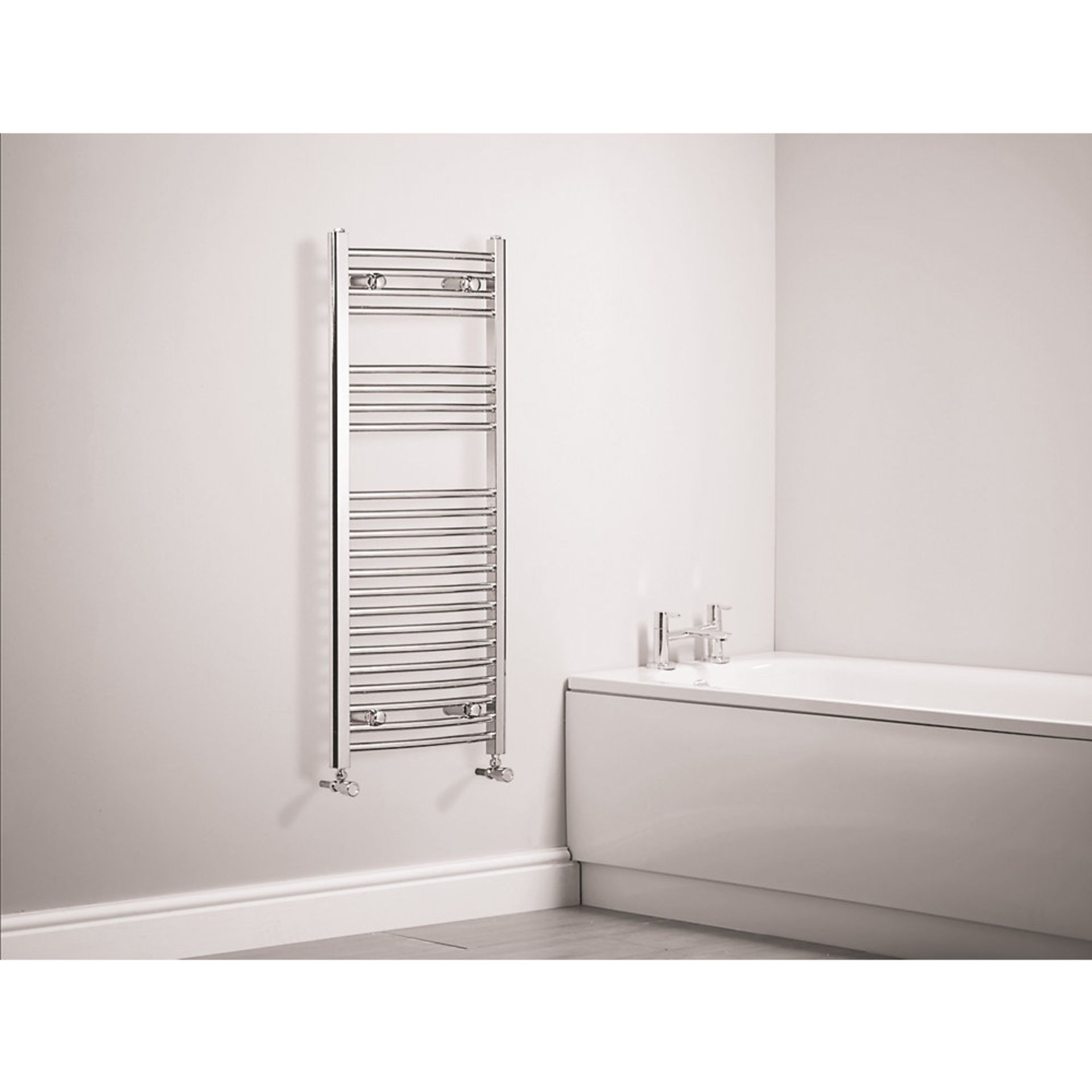 New (D172) Curved Towel Radiator 1100 x 450mm Chrome 1037 BTU. High Quality Chrome-Plated Steel...