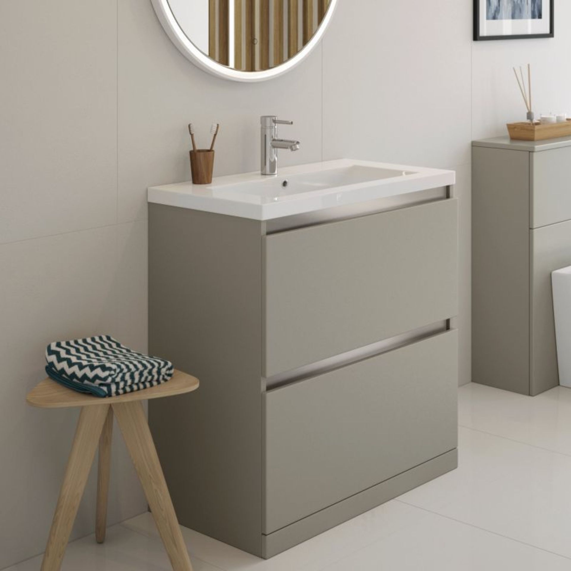 New (Y59) Carino 800mm 2 Drawer Floor Standing Vanity Unit Inc Pebble Grey. RRP £495.99. Desi...