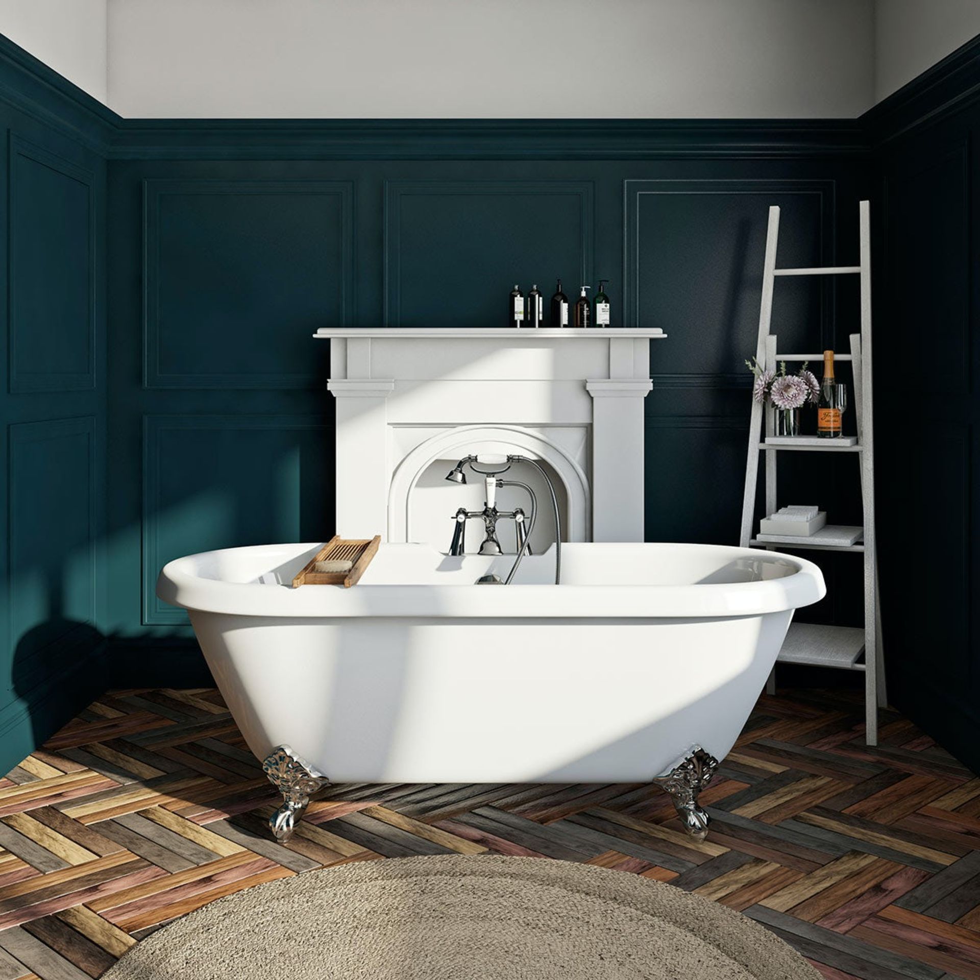 New (E1) 1690 x 740 x 620mm Richmond White Roller Top Freestanding Bath With Chrome Ball