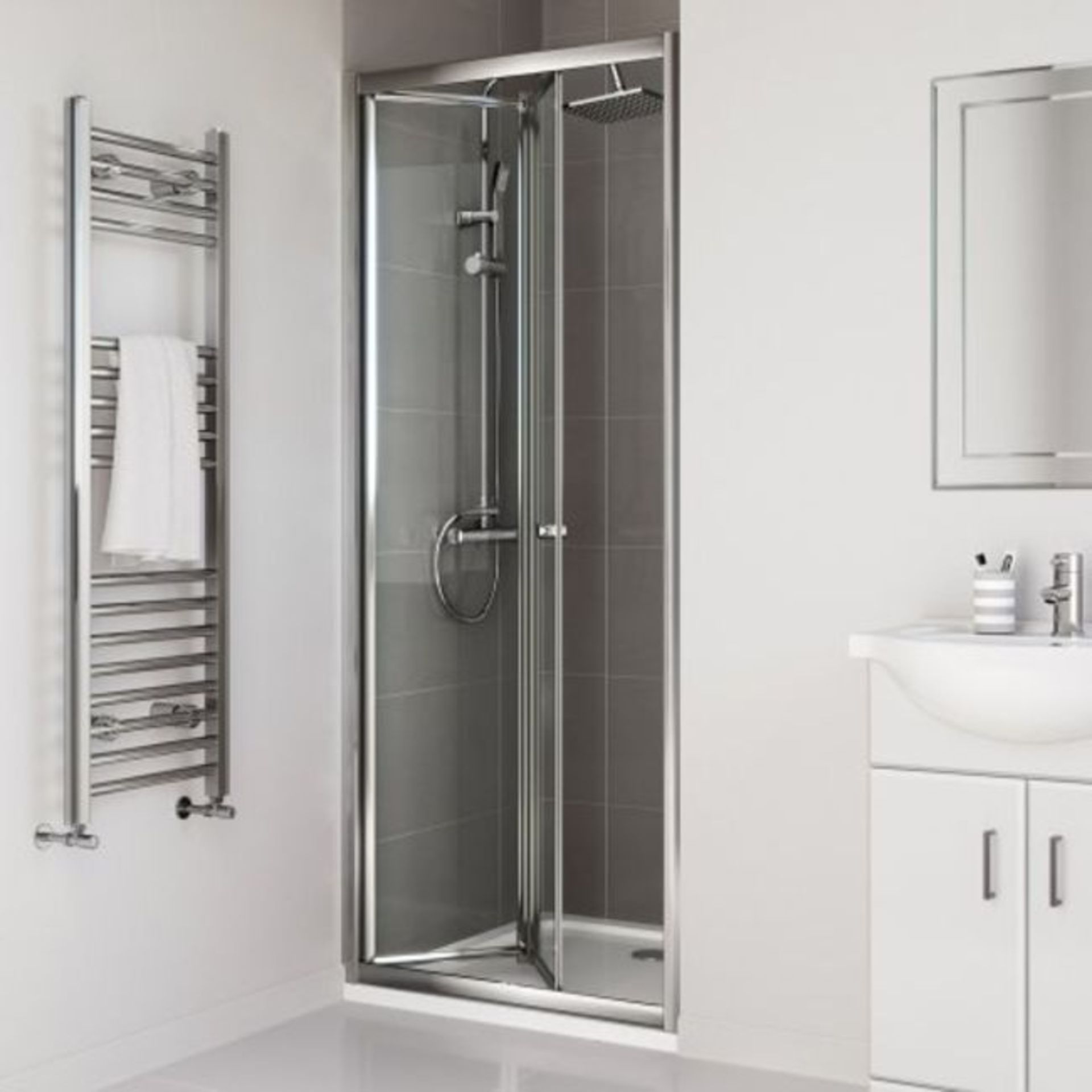 New (E52) 760mm - Elements Bi Fold Shower Door. RRP £299.99. Do You Have An Awkward Nook Or - Image 2 of 3