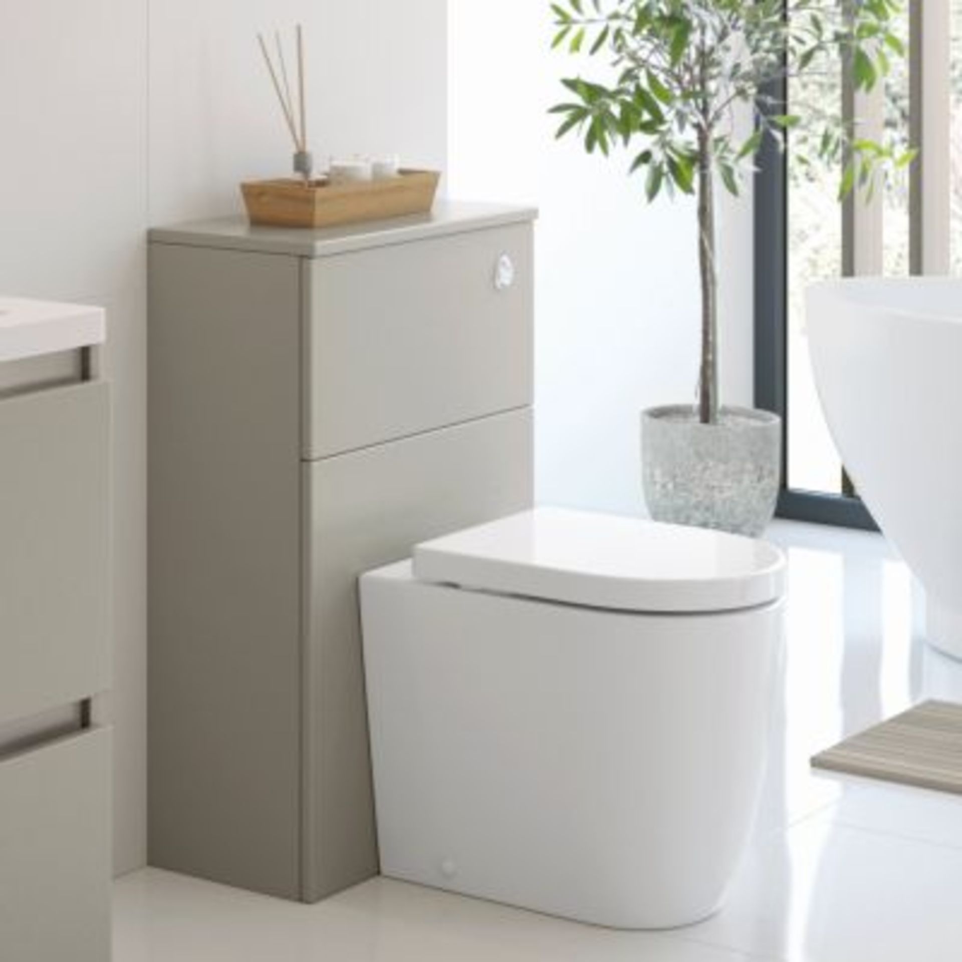 New (J34) Carino 600mm Floor Standing WC Toilet Unit Grey. The Integrated Aluminium Profile On ...