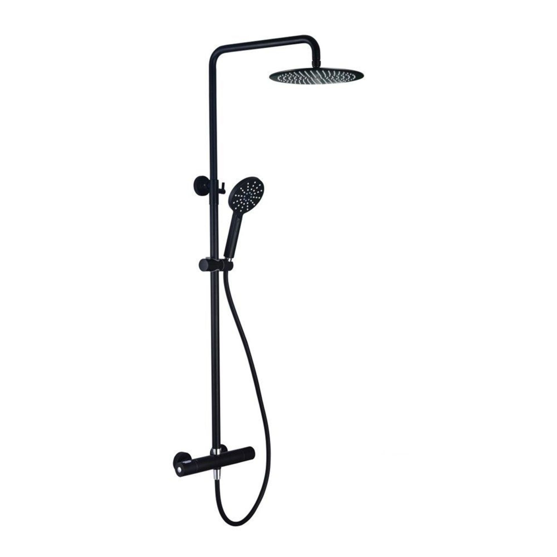 New (J10) Matt Black Cool Touch Thermostatic Mixer Shower & Riser Rail Kit. The Matt Black Ther...