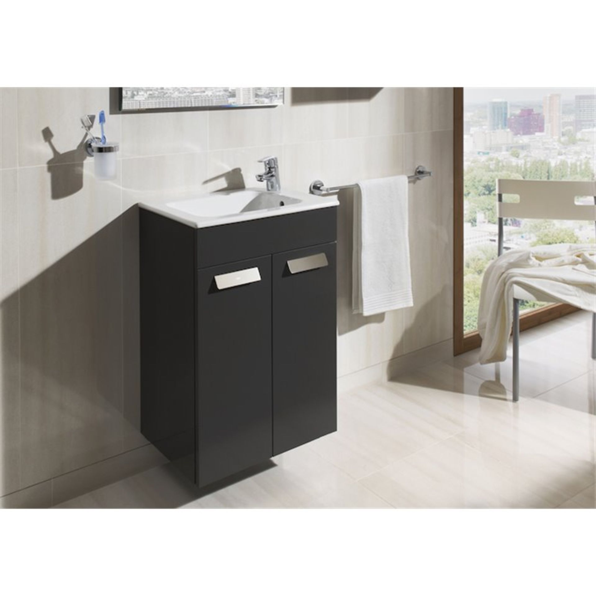 New (J29) 600mm Basin Unit Floor 2 Doors Grey Gloss. Comes Complete With Basin. Collection Wit...