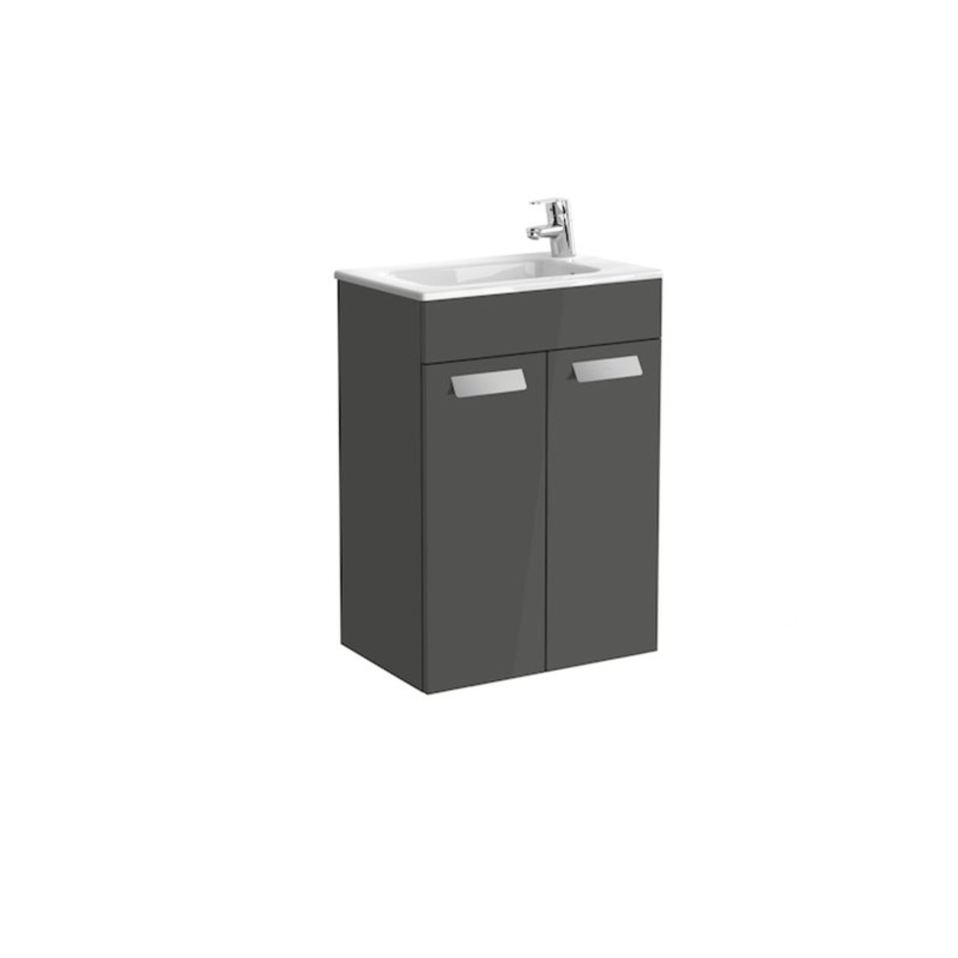 New (J29) 600mm Basin Unit Floor 2 Doors Grey Gloss. Comes Complete With Basin. Collection Wit... - Image 2 of 2