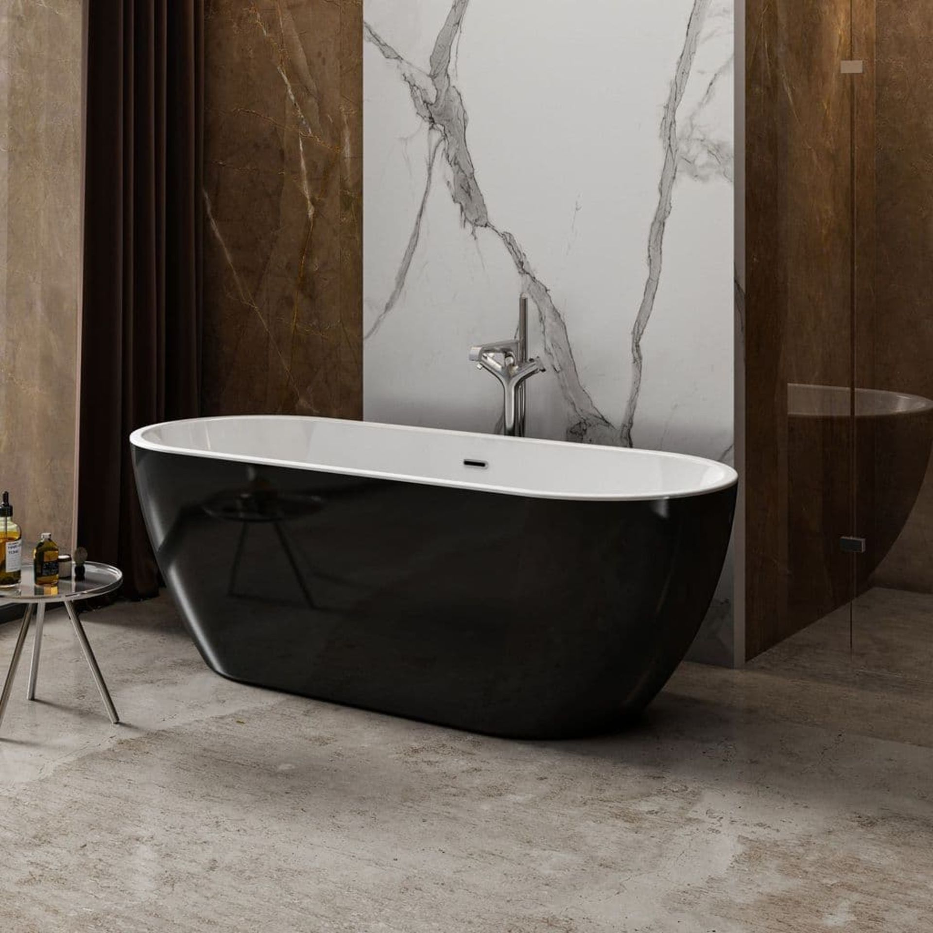 New (K1) 1655x740mm Round Double Ended Black Freestanding Bath. RRP £2,337.Elegant, Contempor... - Image 2 of 3