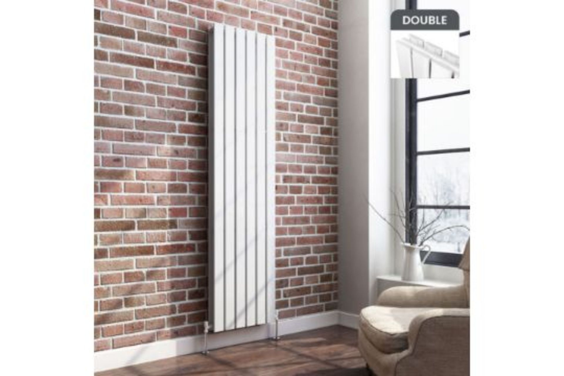 New & Boxed 1800x452mm Gloss White Double Flat Panel Vertical Radiator. RRP £499....