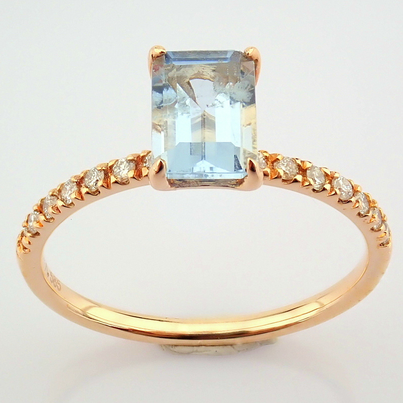 14K Rose/Pink Gold Diamond & Aquamarine Ring - Image 5 of 5