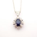 18K White Gold Diamond & Sapphire Necklace