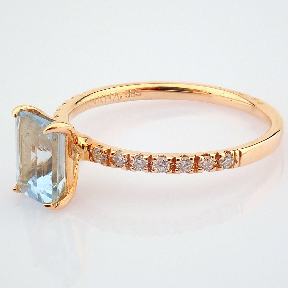 14K Rose/Pink Gold Diamond & Aquamarine Ring - Image 4 of 5