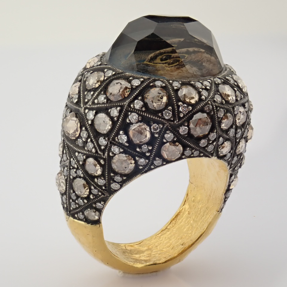 24K Gold and Silver Eagle Ring, 4,39 Ct. Diamond - Image 3 of 8