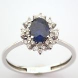 18K White Gold Diamond & Sapphire Ring