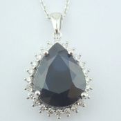 14K White Gold Diamond & Sapphire Necklace