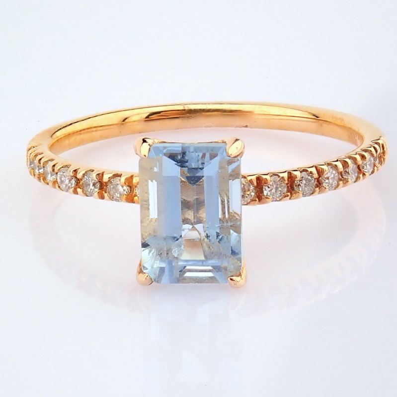 14K Rose/Pink Gold Diamond & Aquamarine Ring - Image 3 of 5