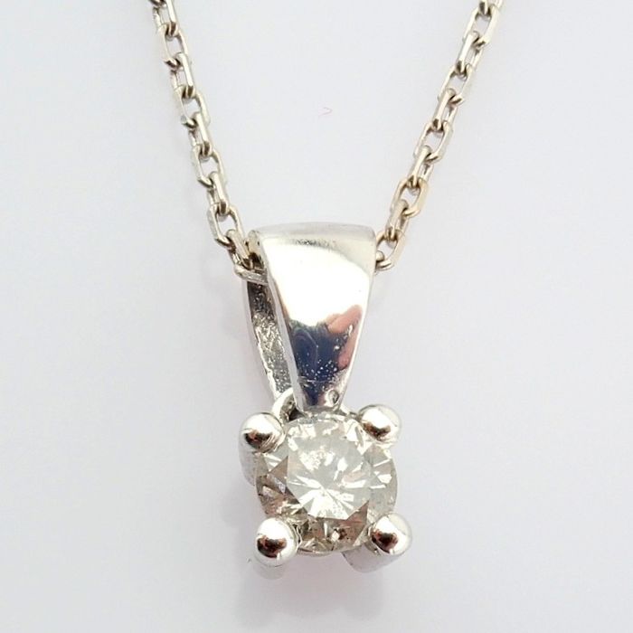 14 kt. White gold - Necklace with pendant - 0.14 Ct. Diamond