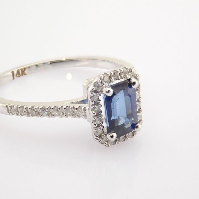 14 kt. White gold - Ring - 0.12 Ct. Diamond - Sapphire - Image 2 of 6