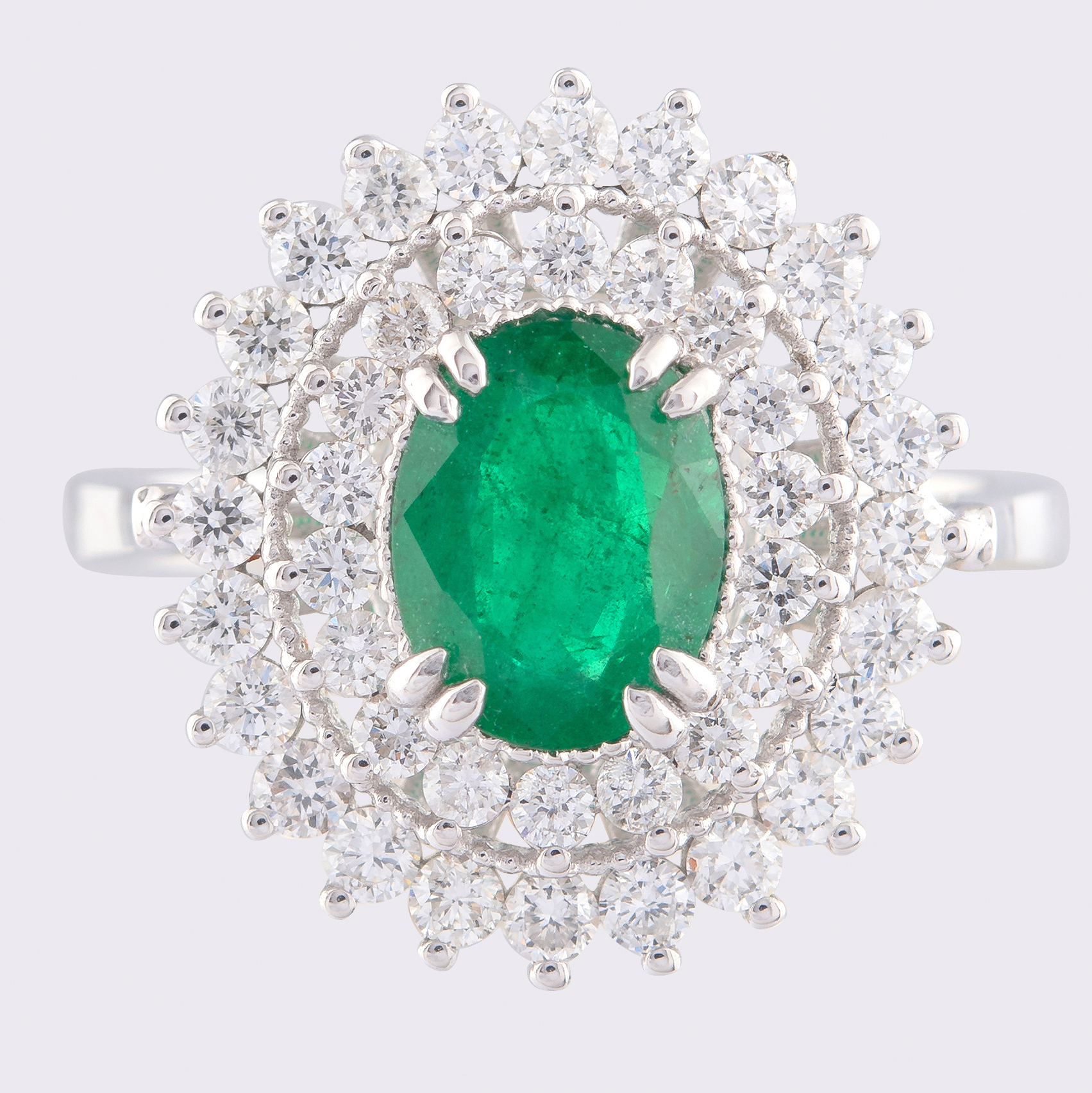 14K White Gold Cluster Ring 1.1 Ct. Natural Emerald - 1.00 Ct. Diamond - Image 3 of 4