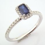 14K White Gold Diamond & Sapphire Ring