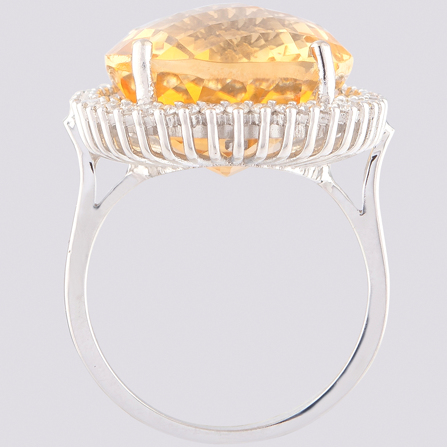 14K White Gold Large Cluster Ring 17,90 Ct. Citrine - 0,55 Ct. Diamond - Image 4 of 4