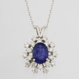 18K White Gold Tanzanite Cluster Pendant Necklace Total 1.77 Ct.