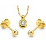 14K Yellow Gold - Diamond Earring and Pendant set Total 0,30 Ct.