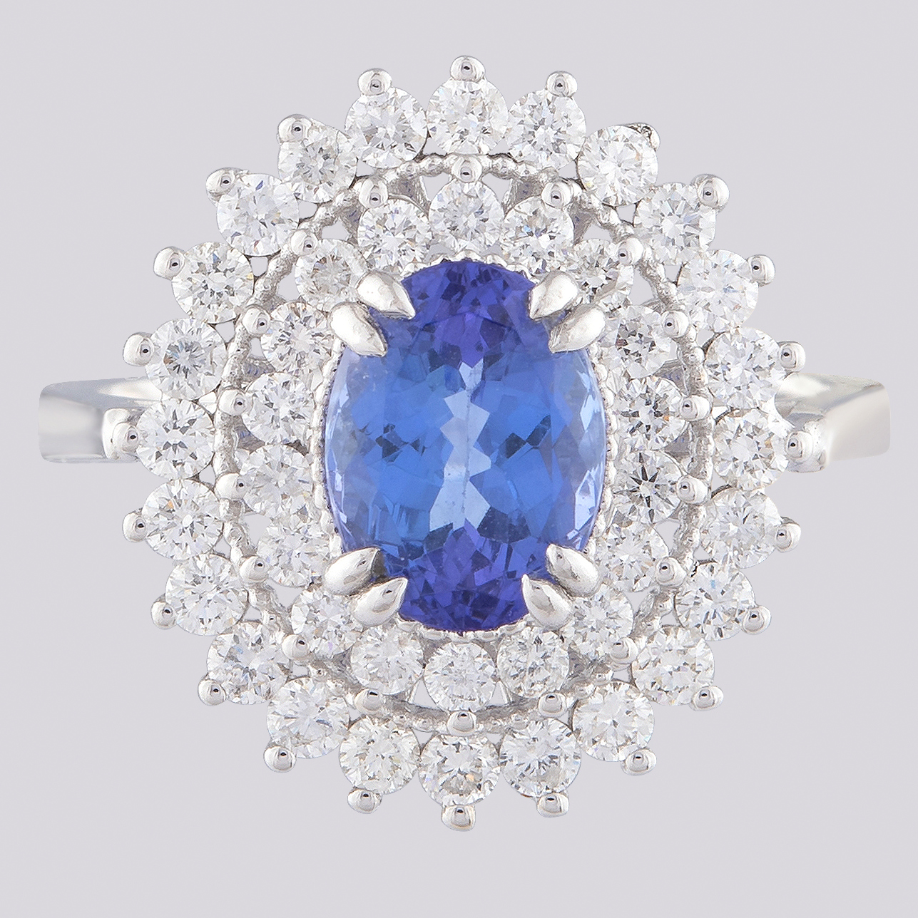 14K White Gold Cluster Ring 1.8 Ct. Tanzanite - 1.00 Ct. Diamond - Image 3 of 4