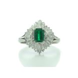 Platinum Cluster Diamond And Emerald Ring (0.37) 1.00 Carats