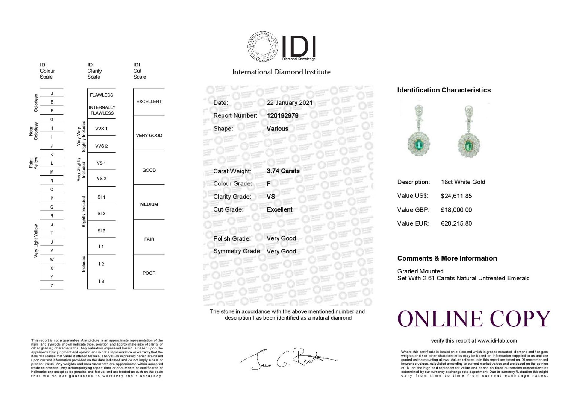 18ct White Gold Diamond And Emerald Drop Earrings (E2.61) 3.74 Carats - Image 5 of 5