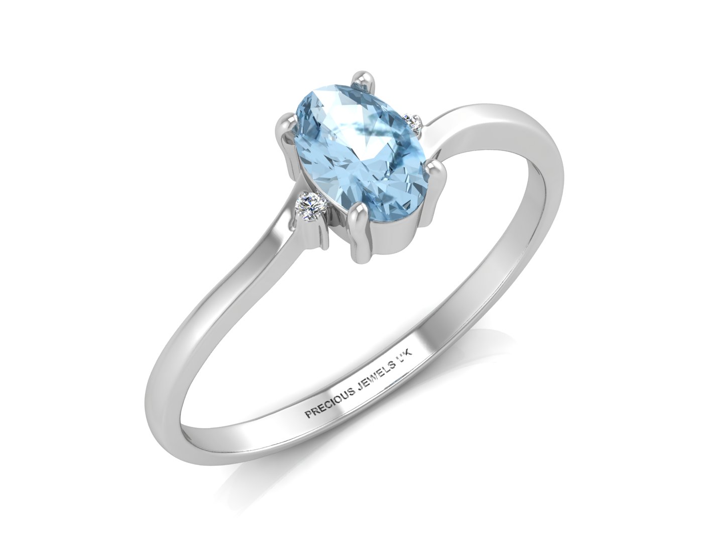 9ct White Gold Diamond and Oval Shape Blue Topaz Ring - Image 3 of 8