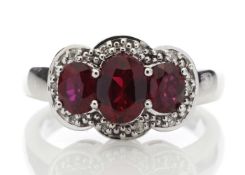 9ct White Gold Created Ruby Diamond Cluster Ring