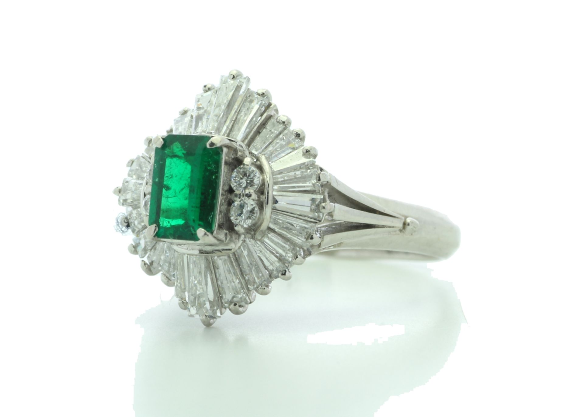 Platinum Cluster Diamond And Emerald Ring (0.37) 1.00 Carats - Image 2 of 5