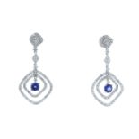 18ct White Gold Diamond And Sapphire Drop Earrings (S1.02) 1.75 Carats