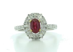 18ct White Gold Cluster Diamond And Ruby Ring (R0.86) 0.80 Carats