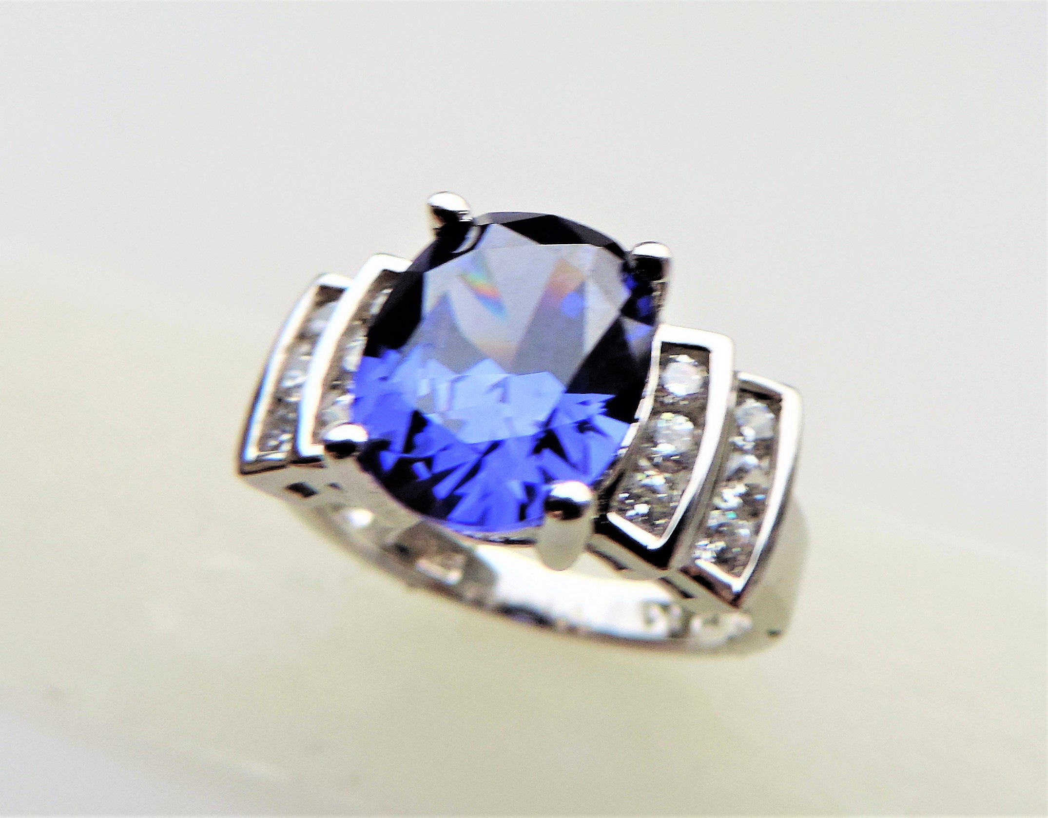 Sterling Silver Tanzanite & Diamonique Dress Ring