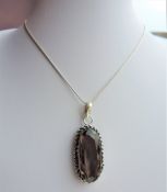 Vintage Sterling Silver Smokey Quartz Pendant Necklace