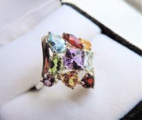 Sterling Silver Amethyst, Topaz, Garnet, Citrine & Peridot Tutti Fruitti Ring