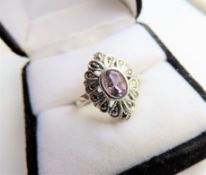 Amethyst & Marcasite Ring in Sterling Silver