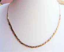 Sterling Silver Tri-Color Braided Herringbone Chain Necklace