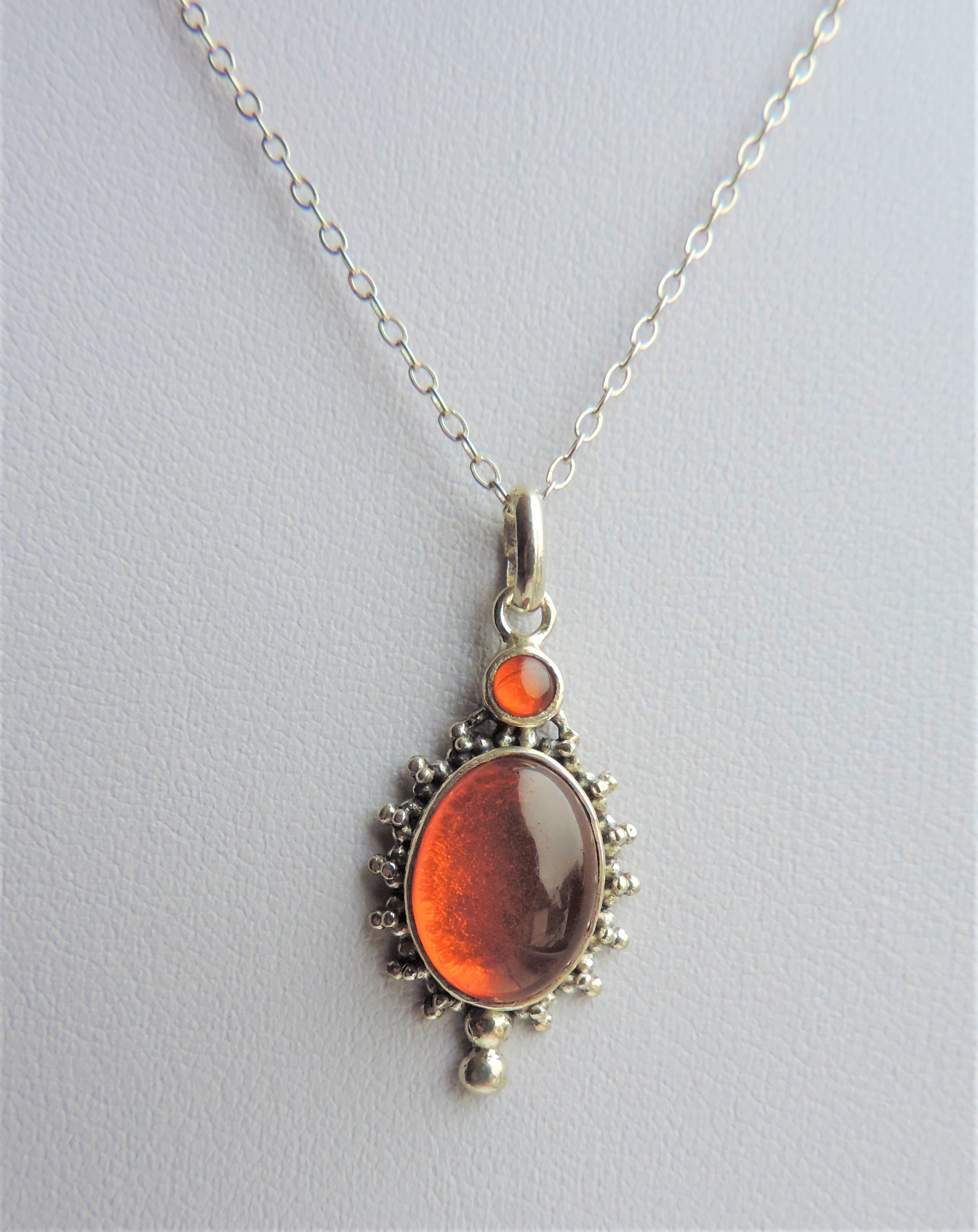 Vintage Sterling Silver Amber Pendant Necklace